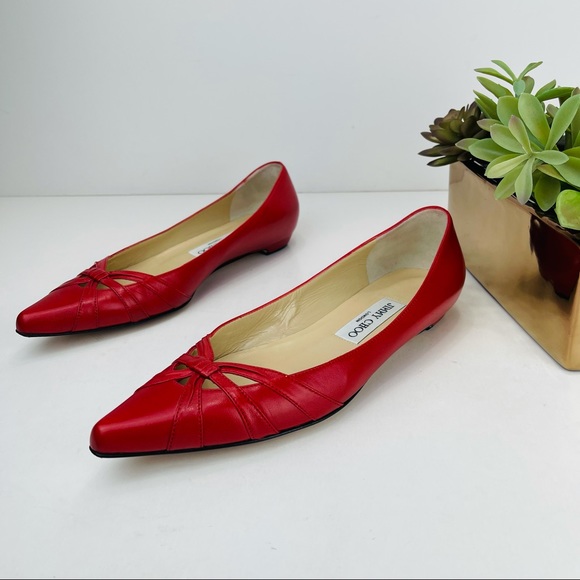📌SOLD📌 JIMMY CHOO LYCHEE RED LEATHER FLAT SHOES - Picture 3 of 16